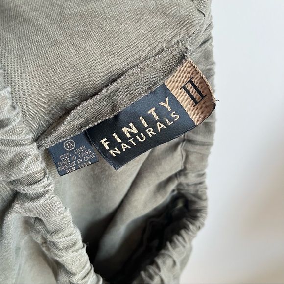 Finity Natural Womens Plus Size Dark Green Elastic waist 100% linen pull on pant - Picture 5 of 5